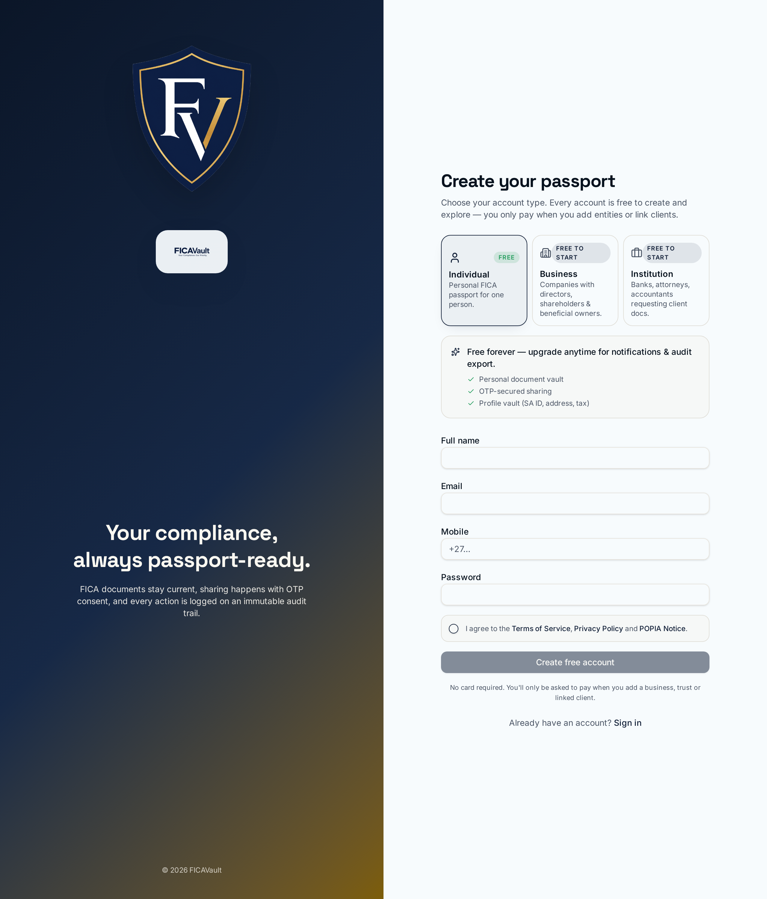 FicMe signup form