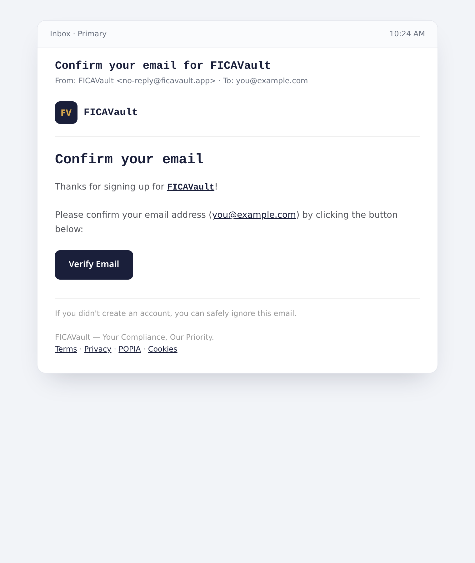 Confirmation email preview